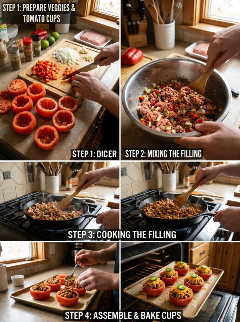 Turkey taco tomato cups cooking 202606091328