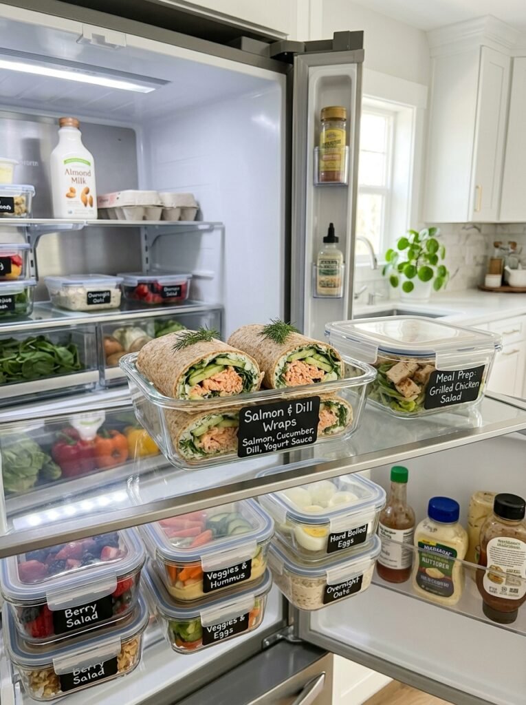 Easy High Protein Salmon Cucumber Dill Wraps 16 Food storage containers salmon w… 202606071615
