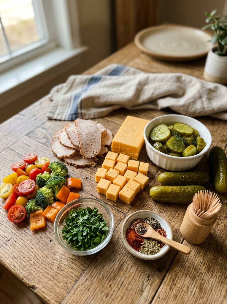 High Protein Turkey Cheddar Pickle Skewers 13 Turkey cheddar pickle skewers in… 202606031956